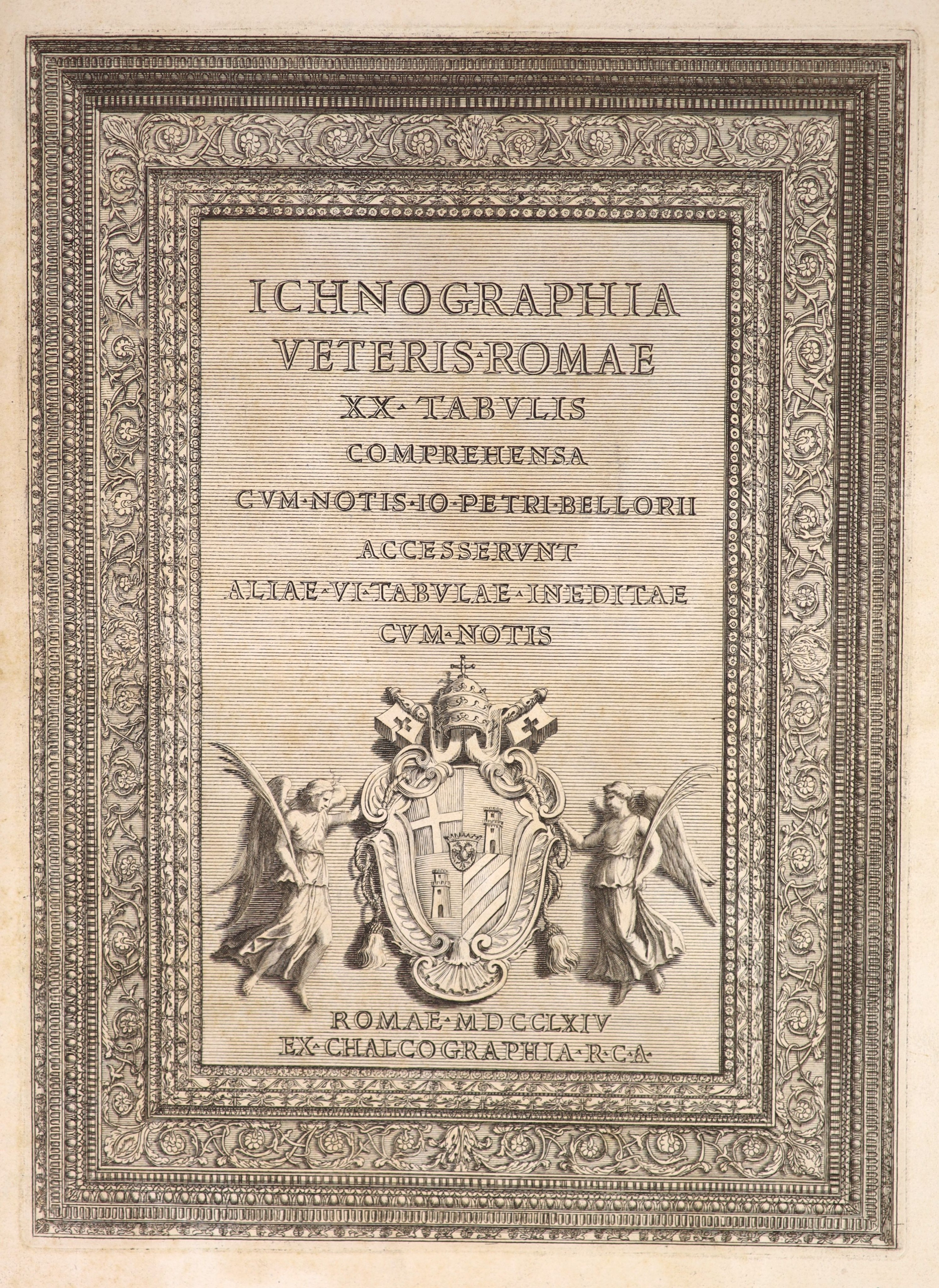 Bellori, Giovanni Pietro. Ichnographia Veteris Romae ... pictorial engraved title within decorated border, 26 plates, text illus., vignette decorations & historiated initials; recently